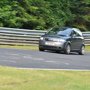 2009 trip to the Nurburgring. Recorded a lap time of 10.50 with four people in the car. This picture is me with my Dad in the passenger seat 10.40 did